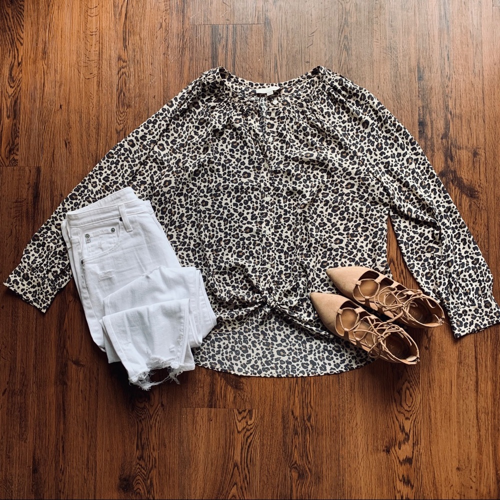 LOFT Cheetah Button Down Blouse